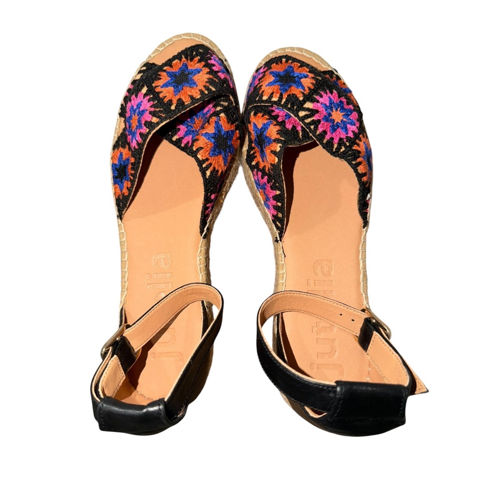 Jutelia Embroidered Floral Espadrille Platform‎ Sandals Black EU 40 New Boho